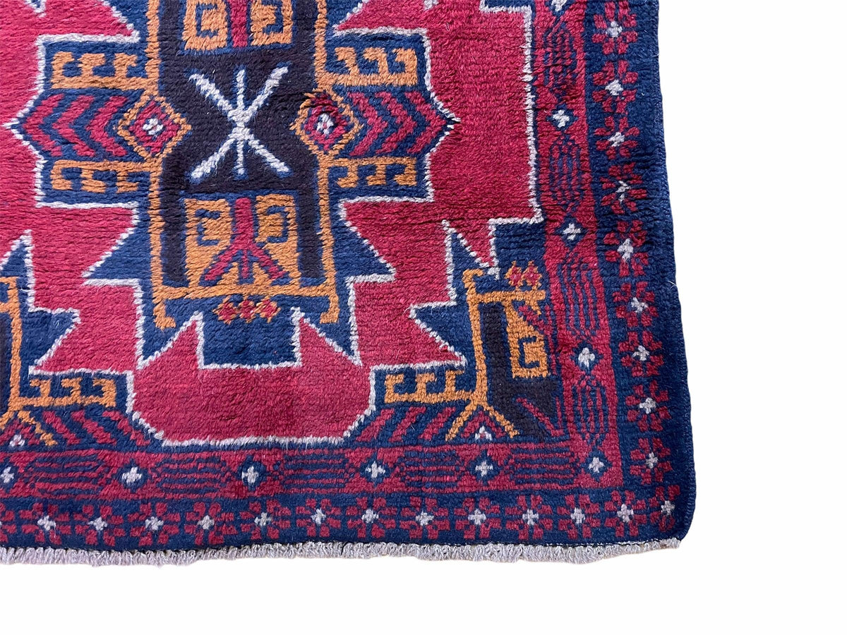 2' 8" X 4' 6" Vintage Handmade Tribal Wool Rug Balouchi Rug Afghan Rug Red Blue