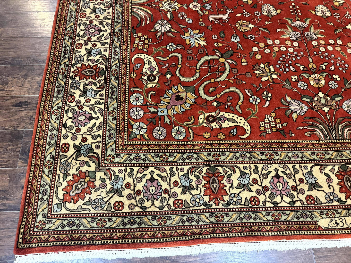 Romanian Rug 10x13, Vintage Handmade Wool Carpet, Floral Pattern, Birds, Red and Cream, Signed By Masterweaver, Persian Rug - Nuvé