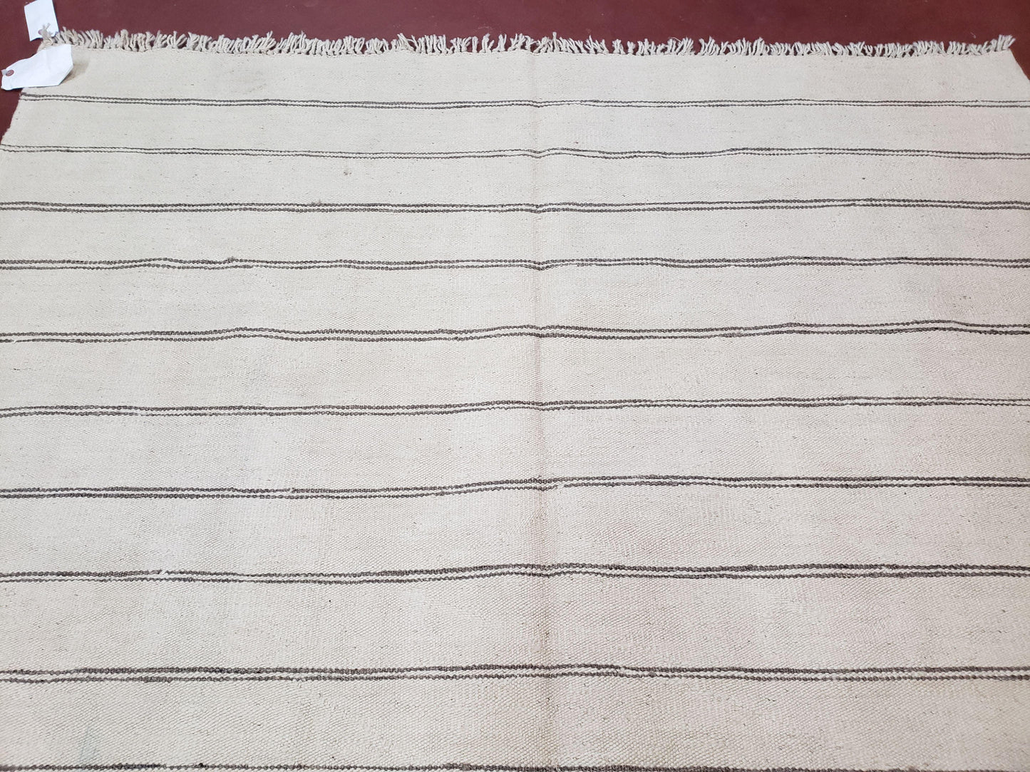 New Turkish Kilim Rug, Striped Area Rug, Southwestern Style, Off-white/Ivory Color, 5x8 Kilim Carpet, Hand-Knotted, Flatweave, Wool - Nuvé