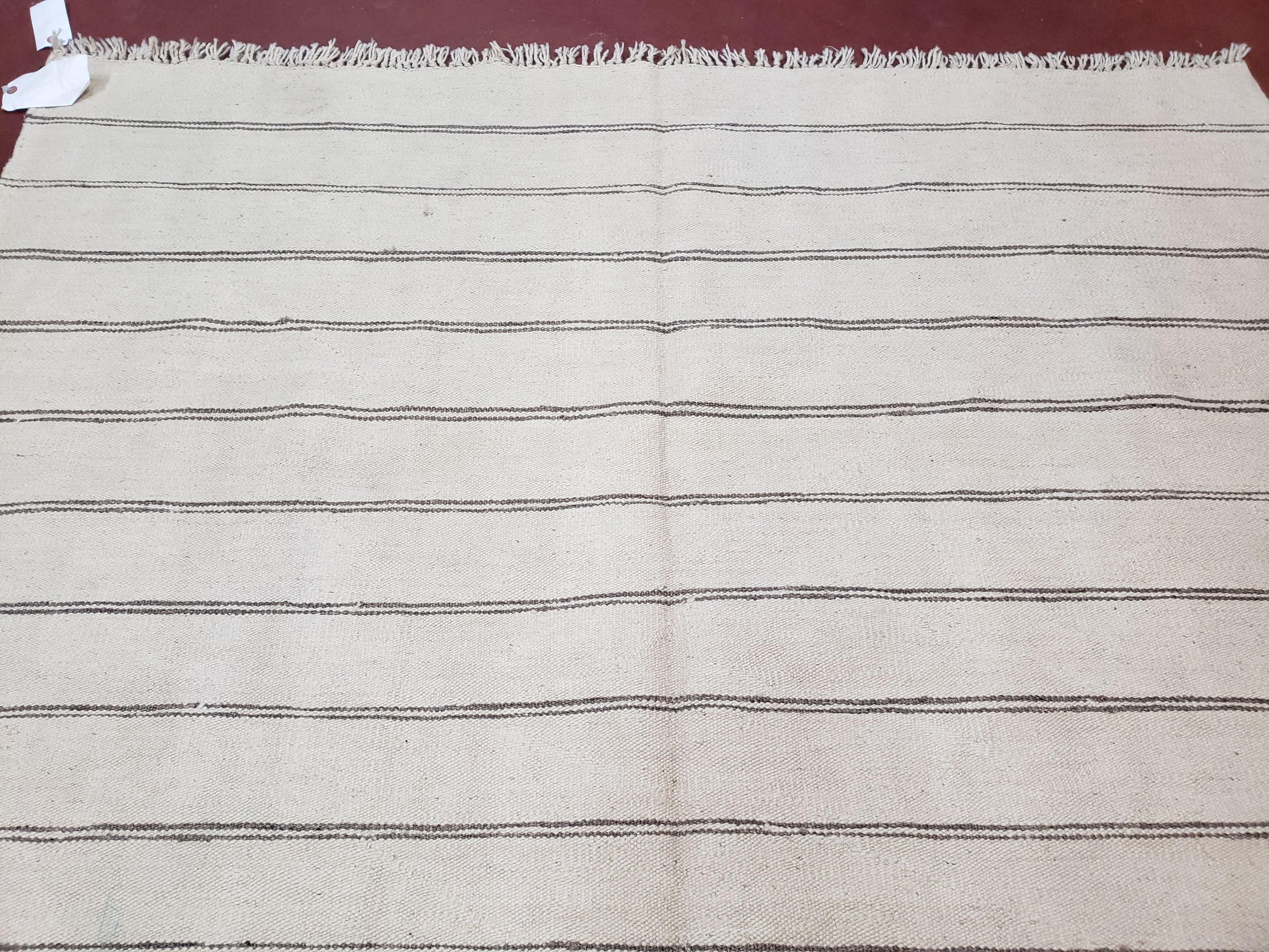New Turkish Kilim Rug, Striped Area Rug, Southwestern Style, Off-white/Ivory Color, 5x8 Kilim Carpet, Hand-Knotted, Flatweave, Wool - Nuvé