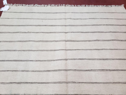 New Turkish Kilim Rug, Striped Area Rug, Southwestern Style, Off-white/Ivory Color, 5x8 Kilim Carpet, Hand-Knotted, Flatweave, Wool - Nuvé
