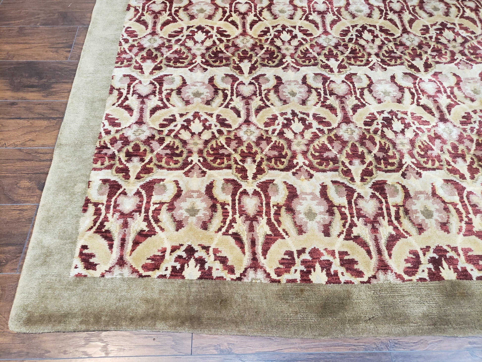 Contemporary Indian Nepalese Room Sized Rug 9 x 11.6, Wool Hand-Knotted Dark Red & Beige Soft Carpet, 9 x 12 Masterloom Living Room Rug - Nuvé