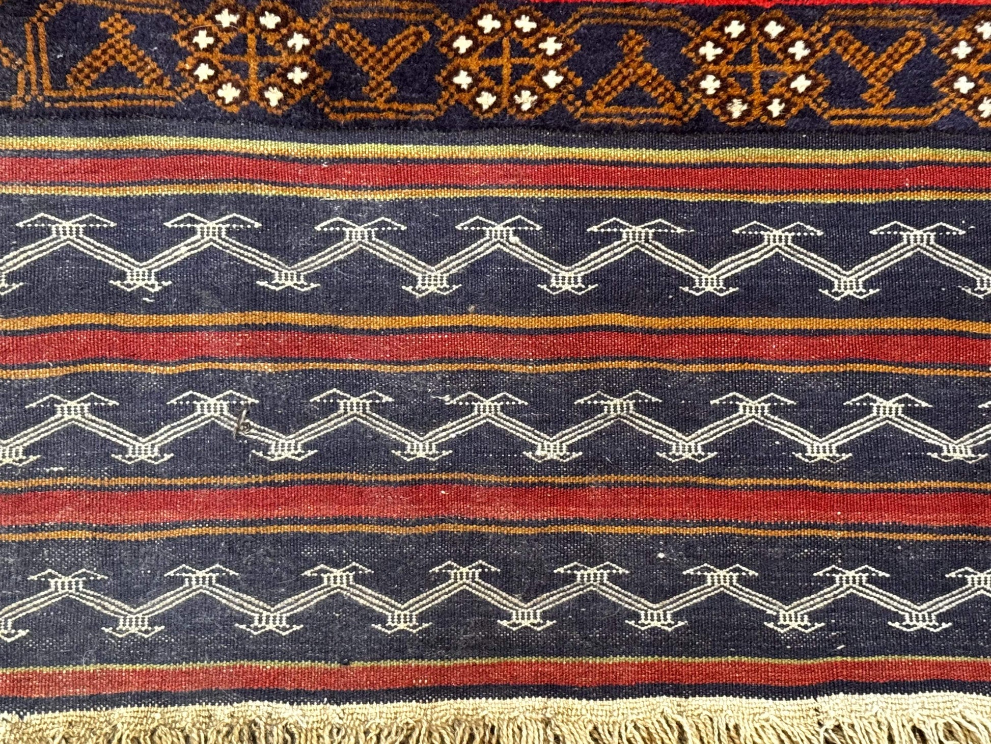 Afghan Rug 3x5, Tribal, Navy Blue, Wool, Handmade, Geometric, Rustic - Nuvé