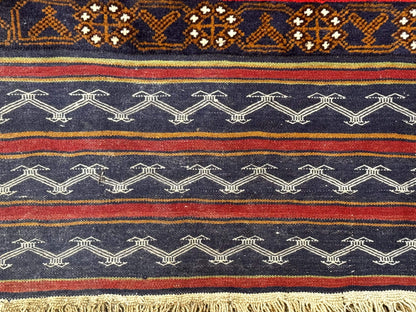 Afghan Rug 3x5, Tribal, Navy Blue, Wool, Handmade, Geometric, Rustic - Nuvé
