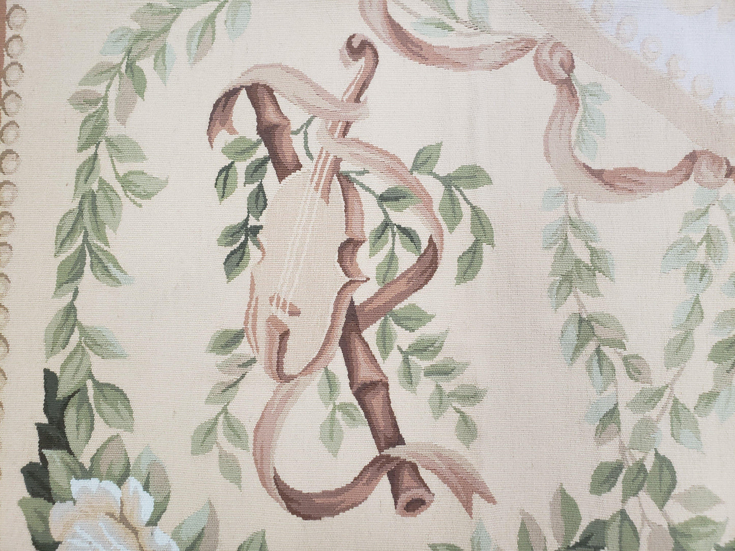 Elegant Aubusson Rug 10 x 14, Cream and Ivory Simple Aubusson Floral Carpet, Hand-Woven, European, New Aubusson Rug, Wool Area Rug, Violins - Nuvé