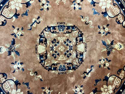 Antique Round Chinese Wool Rug 8x8, Chinese Peking Carpet, Asian Oriental Carpet 8 x 8 ft, Chinese Art Deco Rug, Nichols Rug