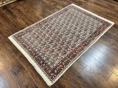 Persian Rug 4x6, Mashad Kashmar Rug, Boteh Paisley Design, Allover Repeated Pattern, Ivory Hand Knotted Vintage Semi Antique Persian Oriental Carpet - Nuvé