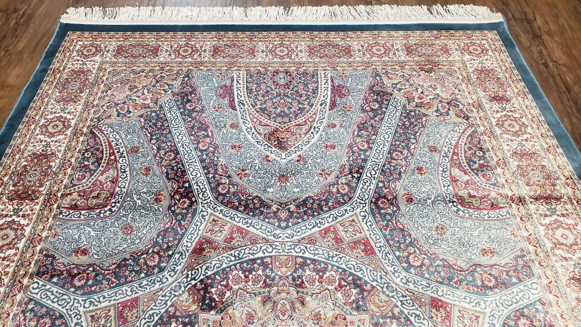 4x6 Silk Carpet, Light Blue & Beige Oriental Rug 4 x 6ft, Traditional Design Medallion All Over, Bamboo Silk, Super Fine, High Quality, Soft - Nuvé