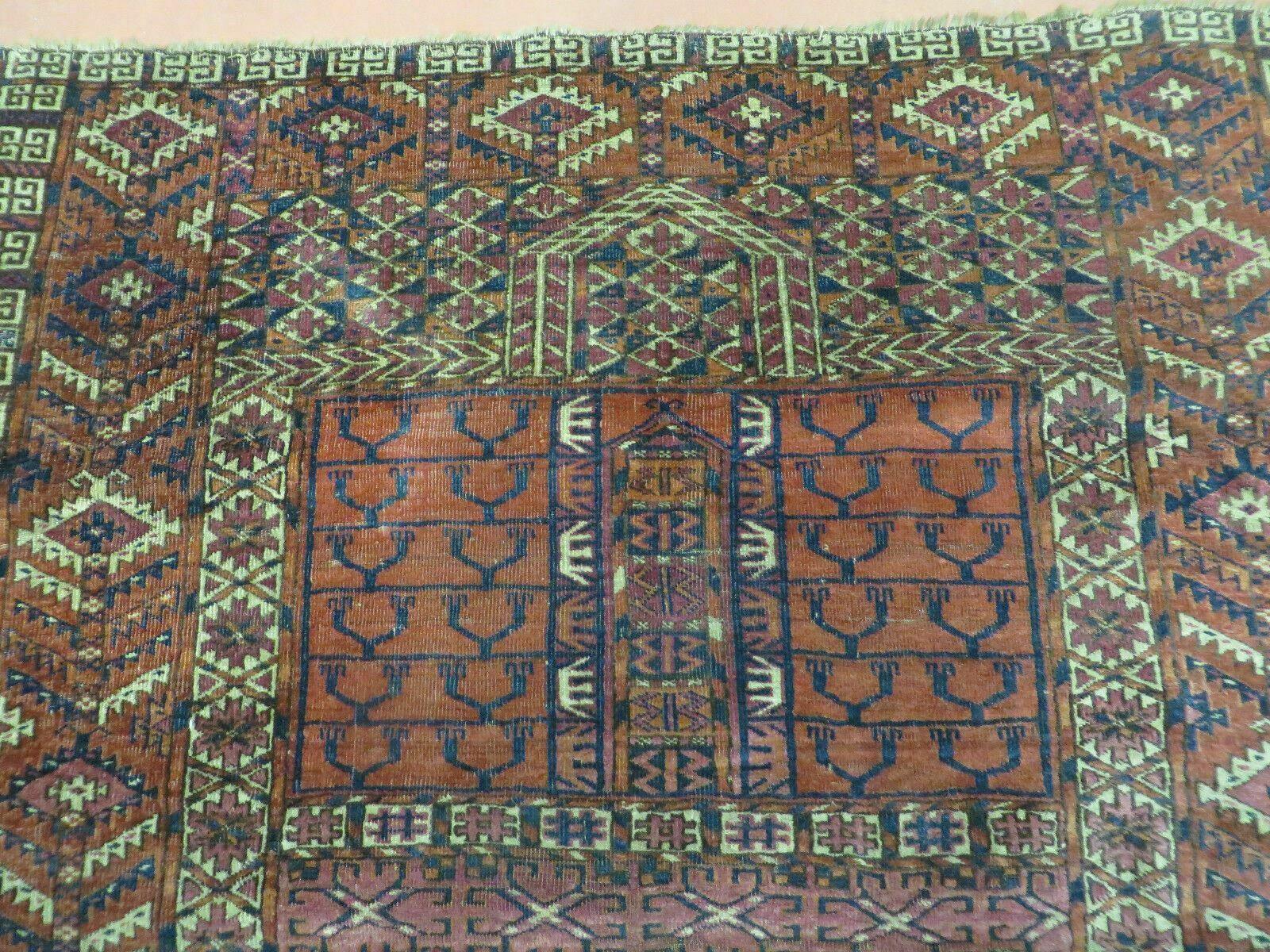 Antique Turkoman Ensi Wool Rug 4x5 - Nuvé