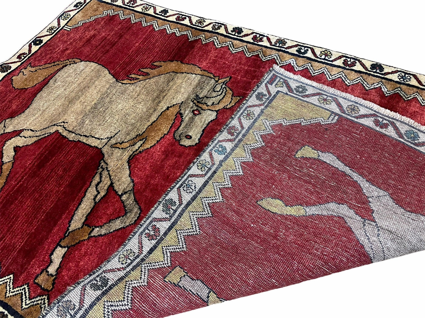 4 X 6 Handmade Hand-Knotted New Vintage Rug Wool Horses Red Organic Dyes Tribal - Nuvé