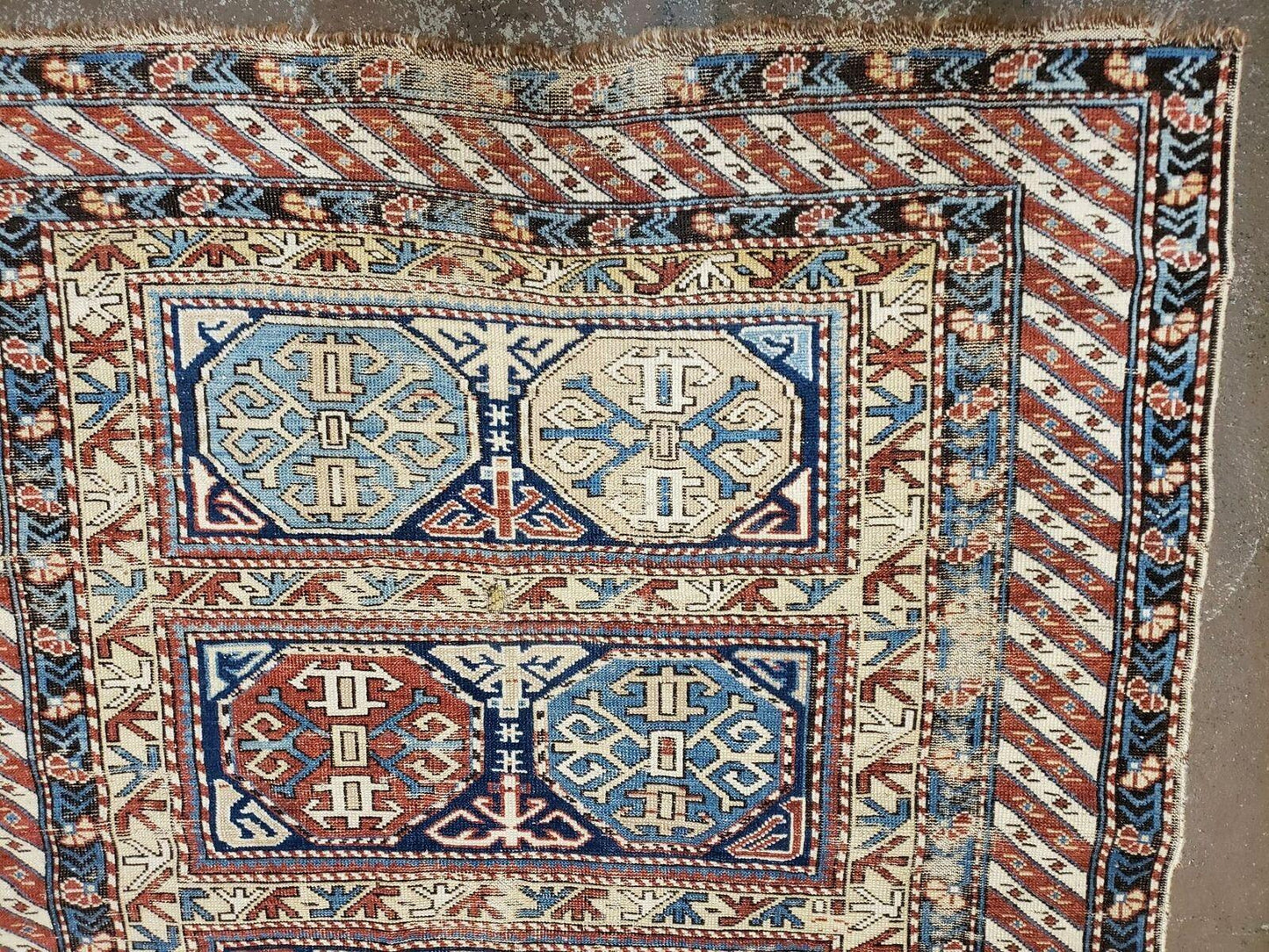 3' 4" X 4' 11" Antique Handmade Shirvan Kazak Caucasian Wool Rug Colorful - Nuvé