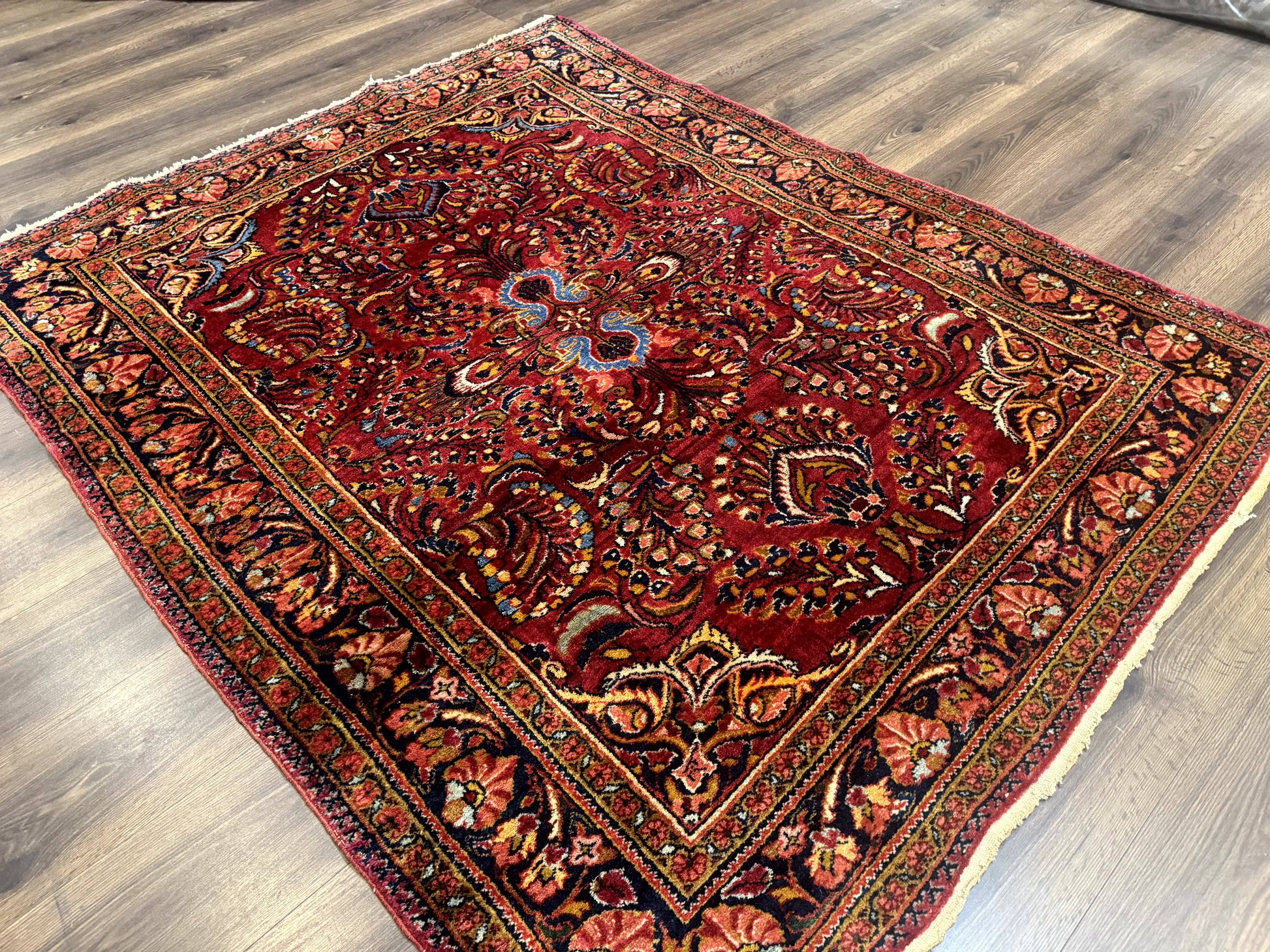 Persian Lilihan Rug 5x6, Red, Floral, Antique Persian Carpet - Nuvé
