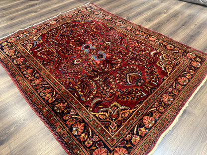 Persian Lilihan Rug 5x6, Red, Floral, Antique Persian Carpet - Nuvé