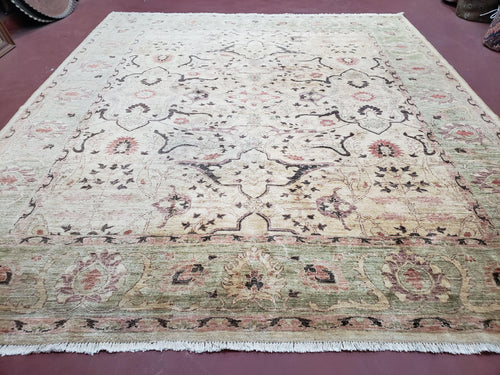 Vintage Peshawar Area Rug 8'4" x 9'7", Room Sized Peshavar Wool Oriental Carpet, Ivory/Beige & Dark Violet, Farmhouse Rug, Haji Jalil Design - Nuvé