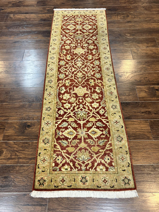 Pakistani Chobi Runner Rug 2.6 x 8, Pak Persian Oriental Rug for Hallway, Maroon Tan-Gold, Handmade Wool 8ft Runner for Hallway, Vintage Rug - Nuvé