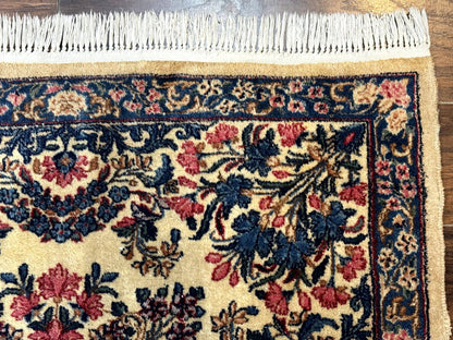 Square Persian Kerman Rug 4x4, Ivory Blue Pink, Handmade, Fine 225 KPSI - Nuvé