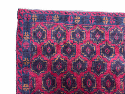 2' 10" X 4'7" Vintage Handmade Tribal Wool Rug Balouchi Rug Afghan Rug Red Blue