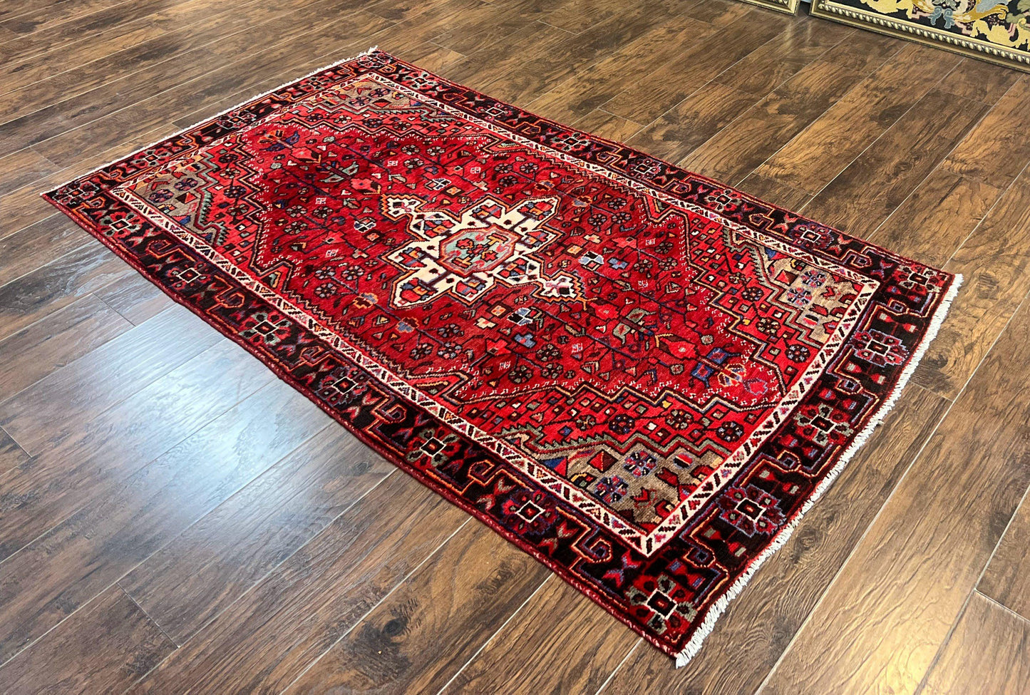 Antique Persian Tribal Rug 4x7, Red, Geometric Medallion, Handmade, Wool, Persian Zanjan Rug - Nuvé