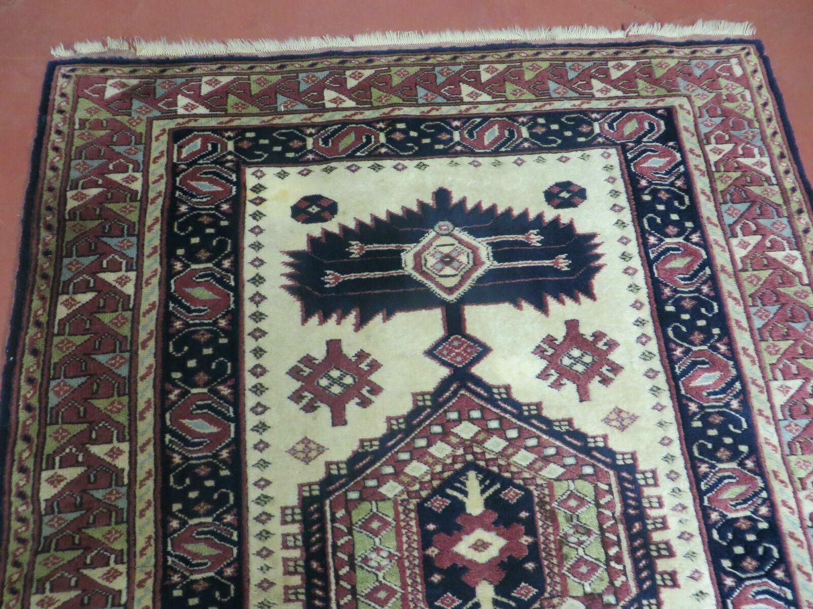 3' X 4' Vintage Handmade Turkish Geometric Oriental Wool Rug Nice - Nuvé