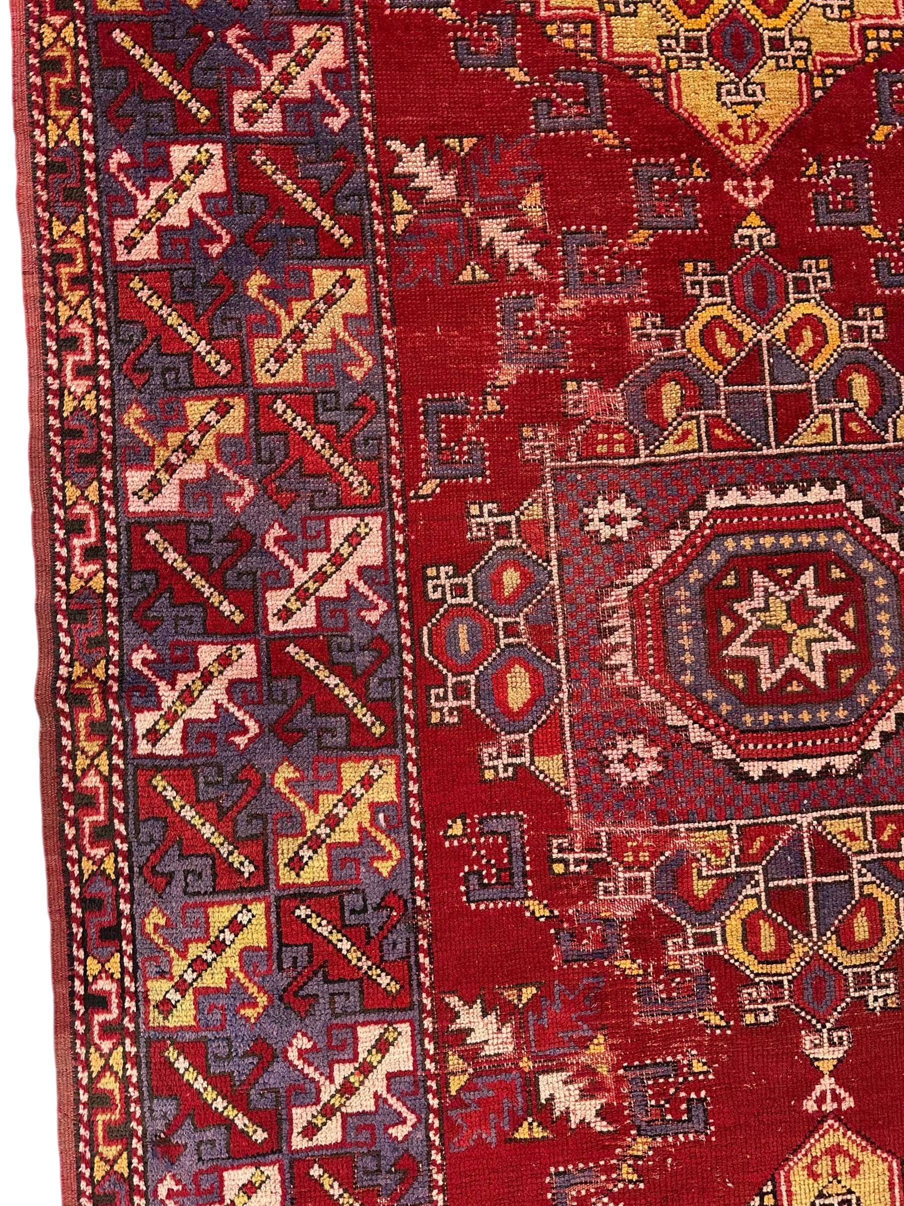 Dezgiri Anatolian Tribal Wool Rug – 5’x8’– Hand-Knotted Red Medallion Rug with Geometric Motifs - Nuvé