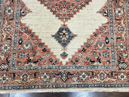 Peshawar Rug 5x7, Wool Hand Knotted Handmade Vintage Carpet, Serapi Design, Pakistani Rug 5 x 7 ft, Medium Sized, Geometric Rug - Nuvé