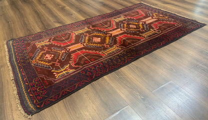 Afghan Rug 3x7, Maroon and Navy Blue, Balouch Carpet, Tribal Rug, New