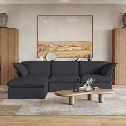 Sabi Modular Boucle Cloud Sofa - Obsidian Black - 3-Seater Sectional Sofa with Ottoman - Nuvé