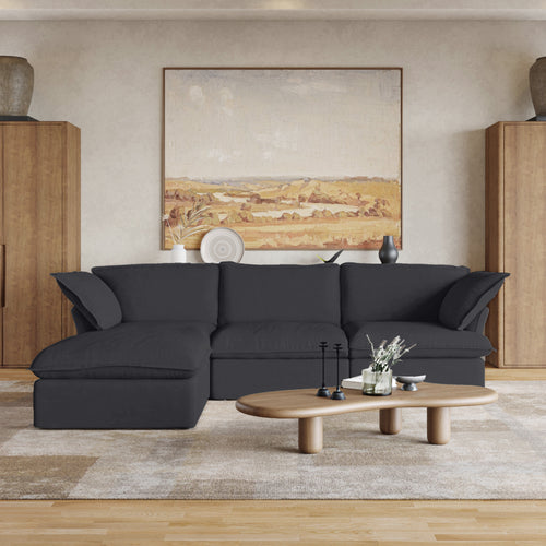 Sabi Modular Boucle Cloud Sofa - Obsidian Black - 3-Seater Sectional Sofa with Ottoman - Nuvé