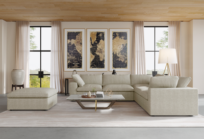 Nuvé® Solace Modular Bouclé Cloud Sofa - Khaki - 5-Seater Corner + Ottoman - Nuvé