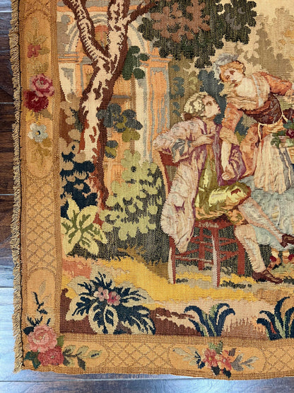 Antique Tapestry 3x4, European French Tapestry, Hand Loomed Victorian Tapestry, Vintage Wool Tapestry 3 x 4 ft - Nuvé