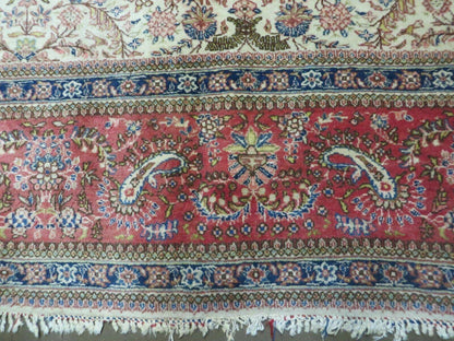 Persian Tabriz Rug 8x10, Antique Authentic Wool Oriental Carpet 8 x 10 ft, Bird Motifs Floral Boteh Paisleys, Cream Red Blue Vintage Handmade Rug - Nuvé