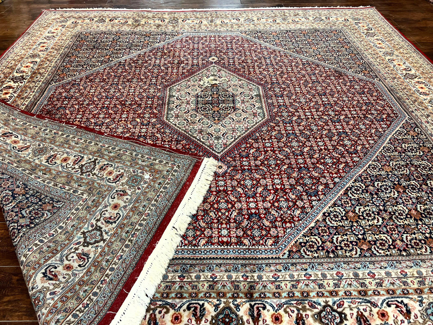 Square Indo Persian Bidjar Rug 10x10, Red, Handmade Vintage Wool Carpet - Nuvé