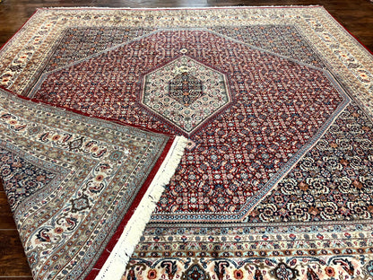 Square Indo Persian Bidjar Rug 10x10, Red, Handmade Vintage Wool Carpet - Nuvé