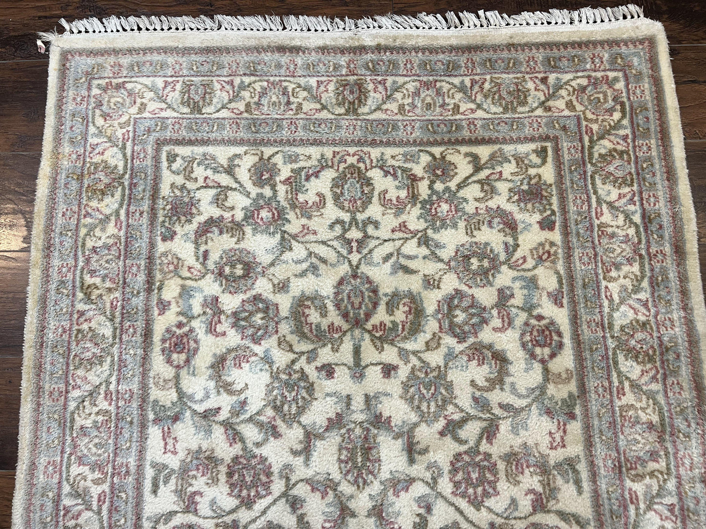 Indo Persian Rug 4x6, Vintage Handmade Wool Carpet, Floral Allover Pattern, Beige, Pair A - Nuvé