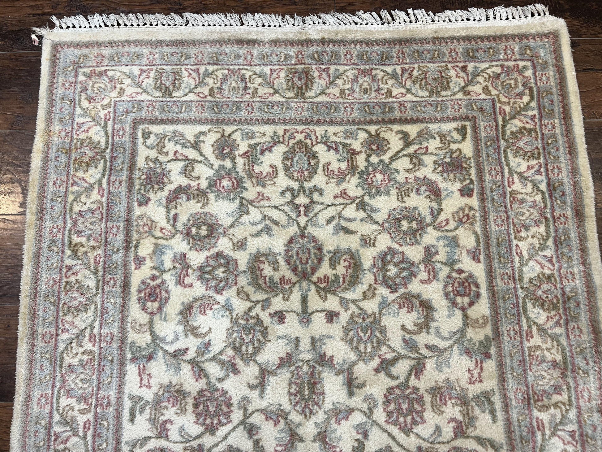 Indo Persian Rug 4x6, Vintage Handmade Wool Carpet, Floral Allover Pattern, Beige, Pair A - Nuvé