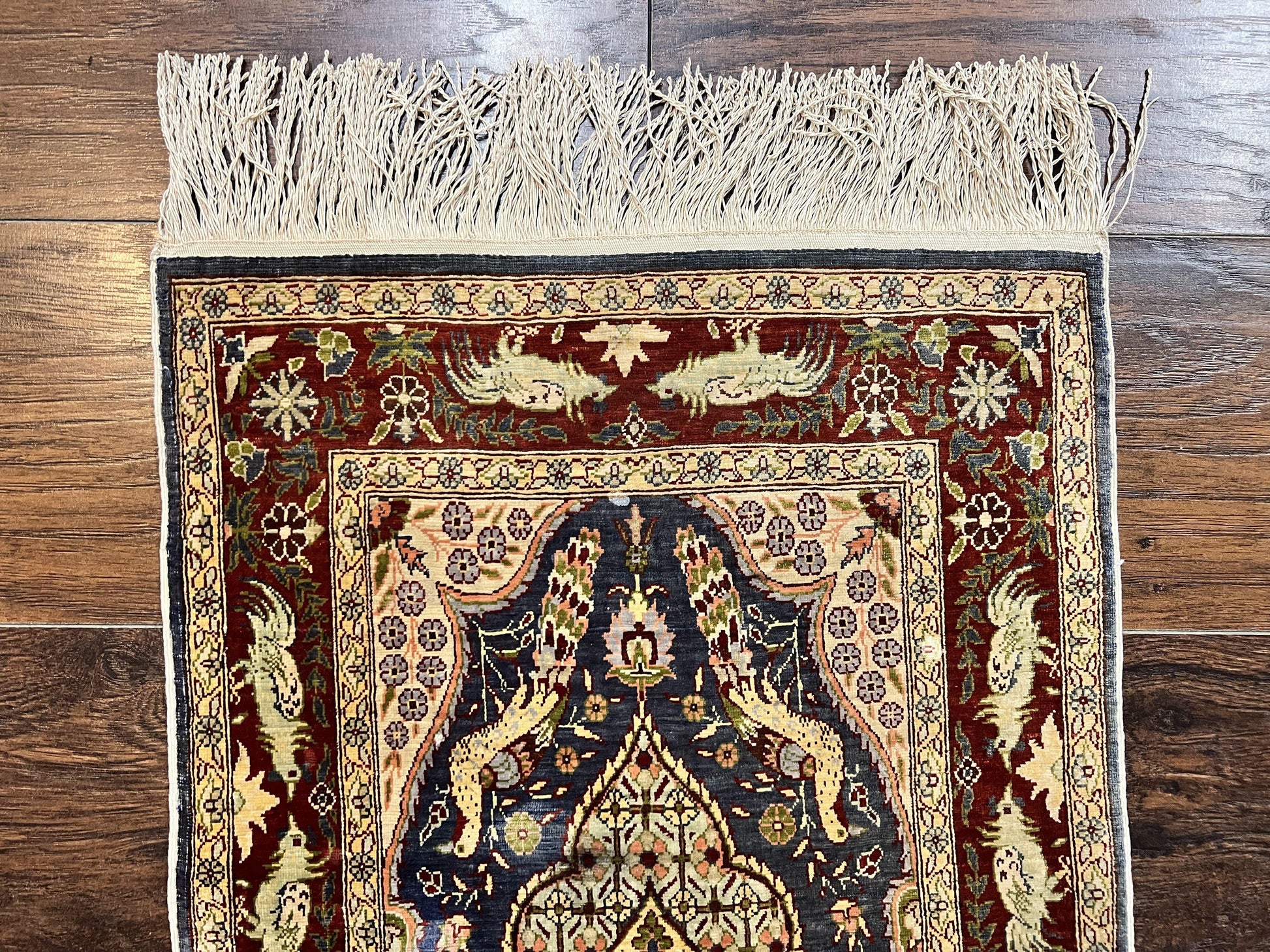 Silk Turkish Hereke Rug 2x3, Peacocks Birds, Signature from Master Weaver, Super Finely Hand Knotted 550 KPSI, Animal Pictorials - Nuvé