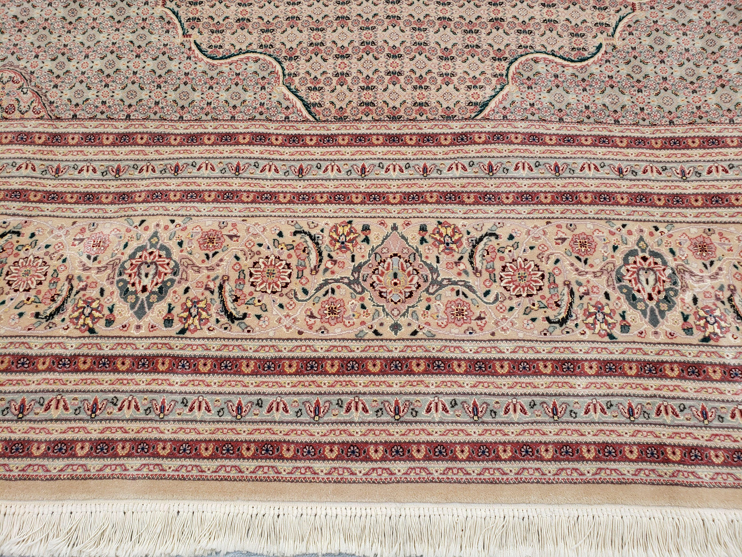 Stunning Oversized Sino Persian Oriental Rug 12x15, Hand Knotted Wool & Silk Palace Sized Carpet, Mahi Pattern, Very Fine, Peach Beige, Wow - Nuvé