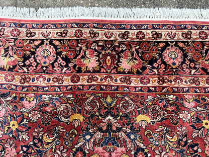 Large Antique Persian Sarouk Rug 11x18, Red, Floral Allover, Palace Size Wool Handmade Carpet - Nuvé