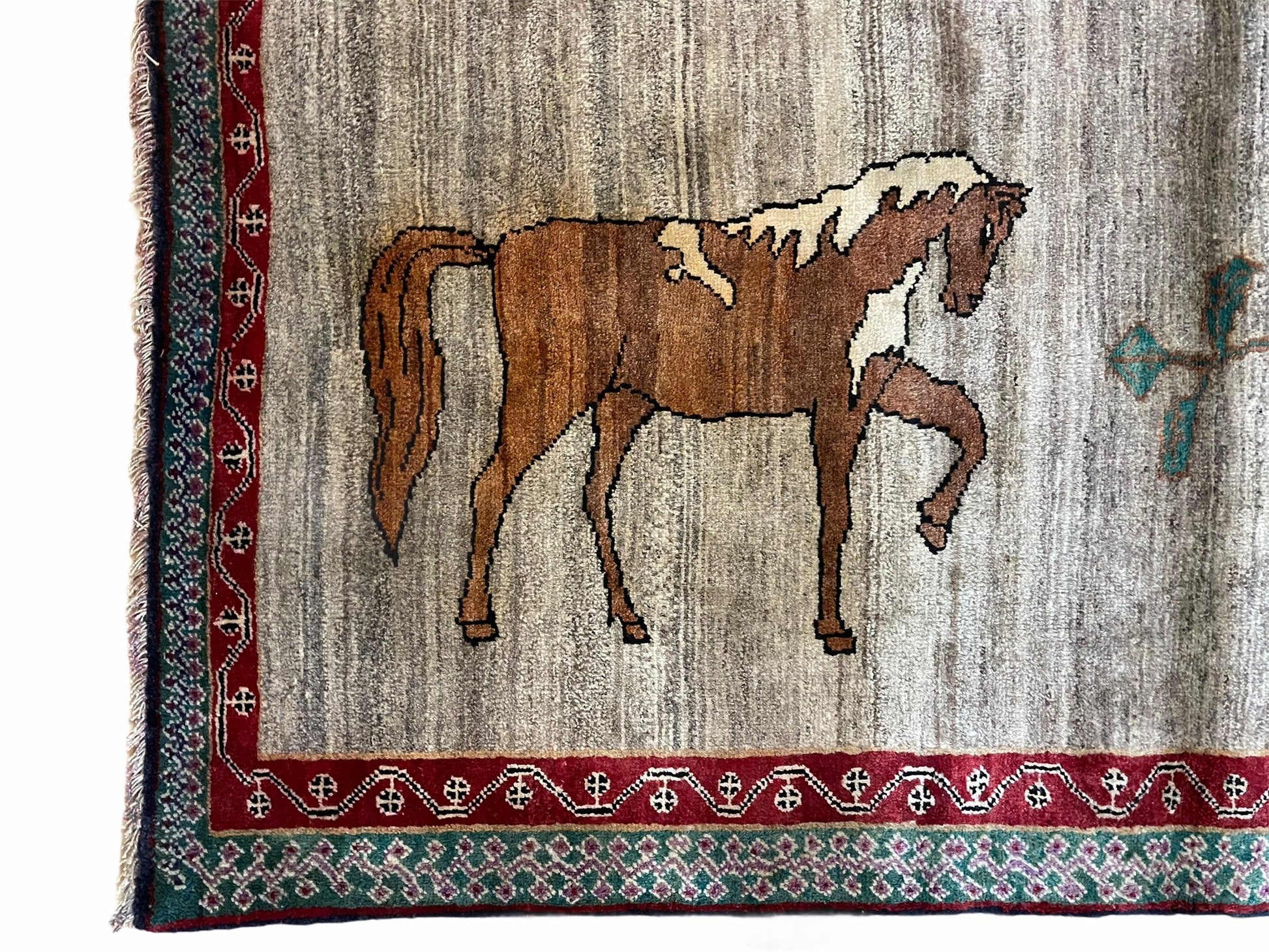 4 X 6 Handmade Rug Zagros New Vintage Quality Wool Rug Horses Silver Brown Nice - Nuvé