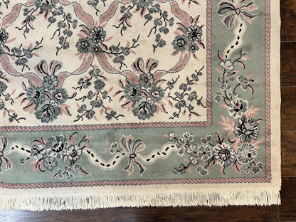 Belgium Power Loomed Rug 8x11, Ivory and Green, Wool Carpet, Floral - Nuvé