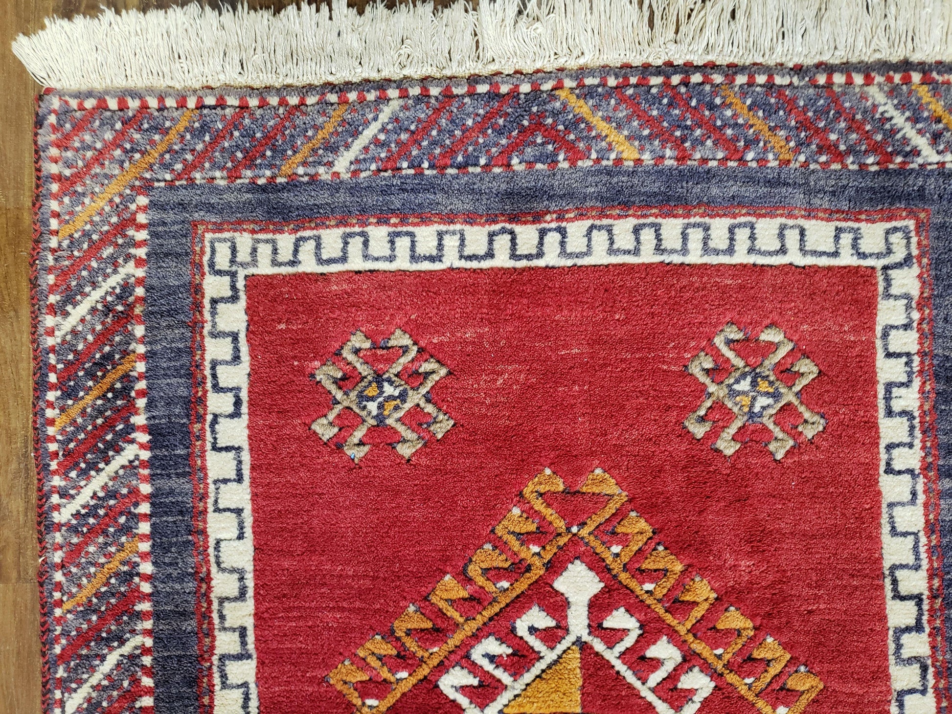 Vintage Turkish Kazak Rug 2.5 x 5 Red Wool Carpet Medallions Runner Geometric - Nuvé