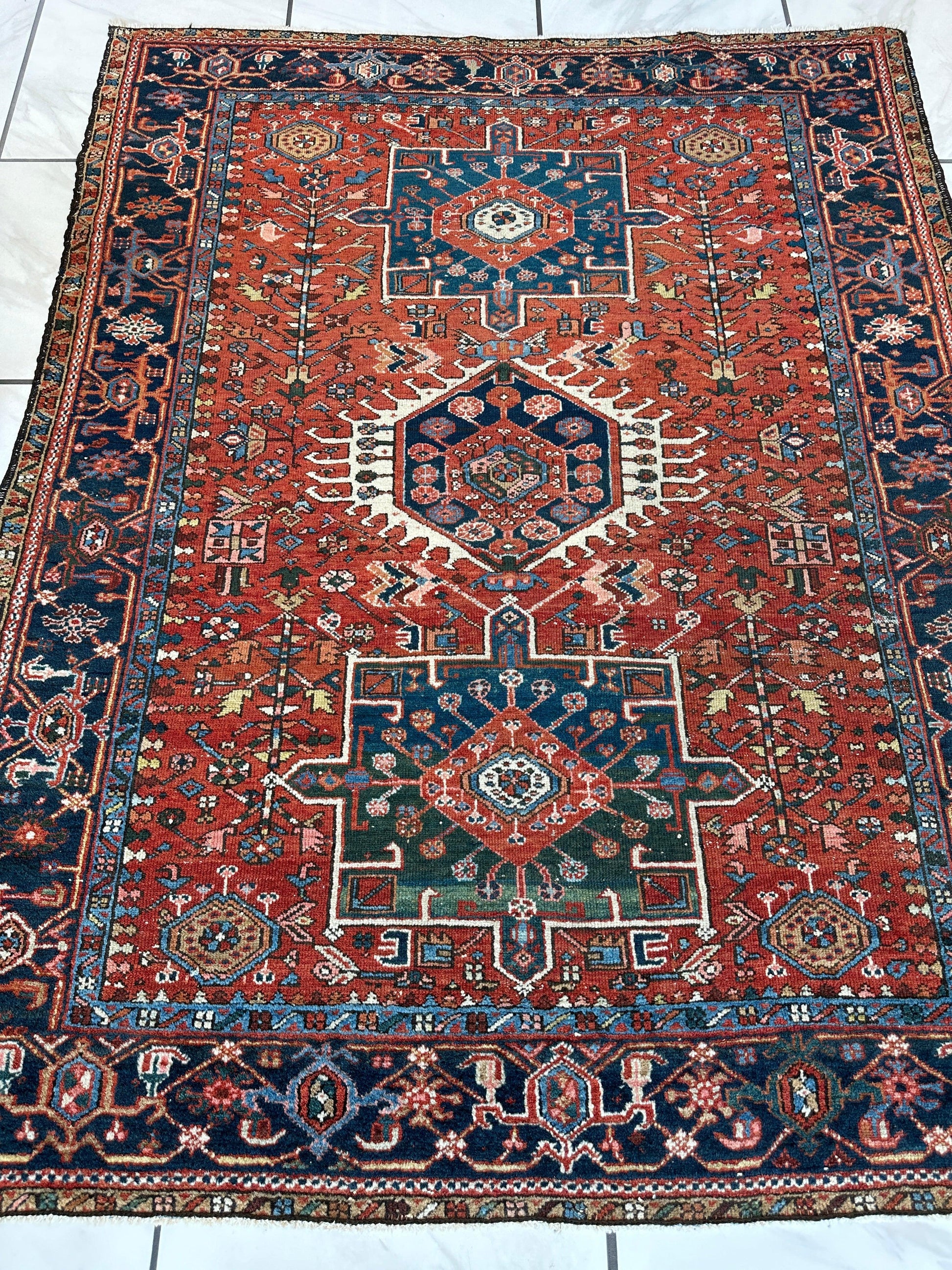 KARAJA Persian Antique Heriz Rug  4'9" x 6' - Nuvé