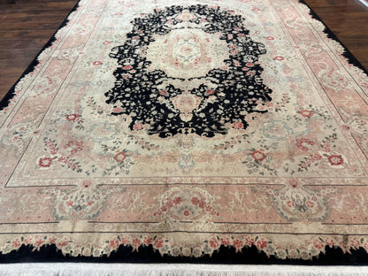 Pak Persian Tabriz Rug 8.6 x 11.6, Black Pink, Traditional Elegant Formal Oriental Carpet, Dining Room Rug, Fine 225 KPSI - Nuvé