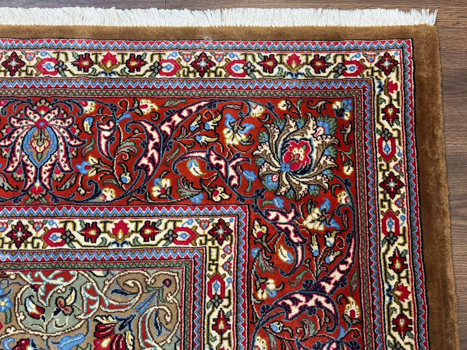 Persian Qum Rug 7x11, Beige and Red, Highly Detailed Floral Pattern, Fine 260 KPSI - Nuvé