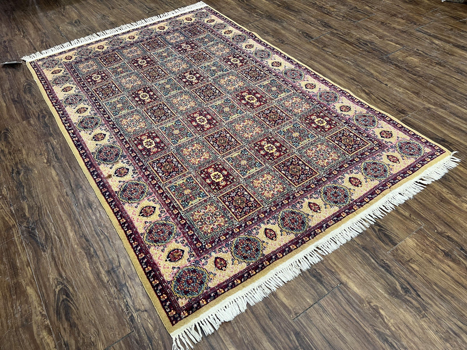 Indo Persian Silk Rug 4x6, Panel Design, Small Flowers, Hand Knotted, Fine Weave, Oriental Carpet 4 x 6, Vintage Area Rug, Beautiful Rug - Nuvé