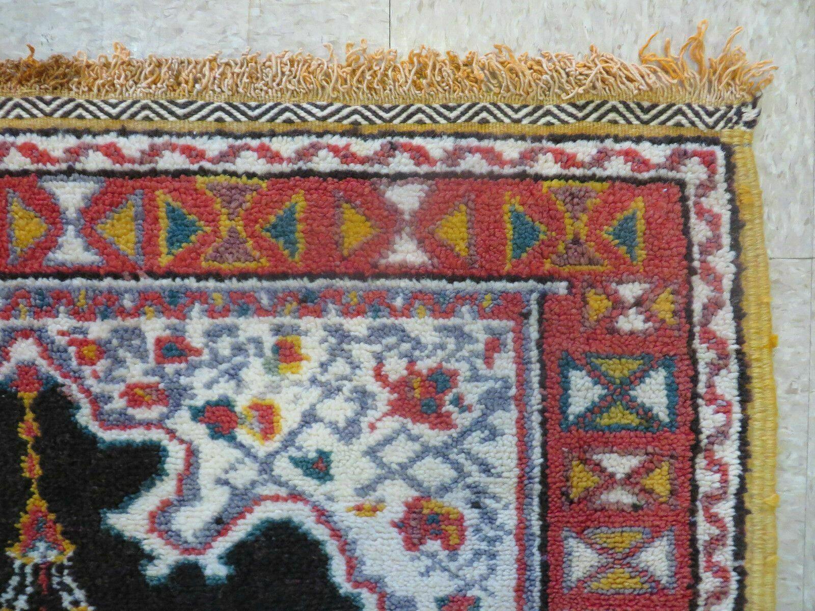 Antique Moroccan Runner Rug 3x7, Moroccan Prayer Rug, Double Mehrab Prayer Arches, Black and Red, Hand-Knotted Wool Carpet, Hallway Rug Nice - Nuvé