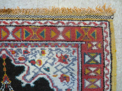 Antique Moroccan Runner Rug 3x7, Moroccan Prayer Rug, Double Mehrab Prayer Arches, Black and Red, Hand-Knotted Wool Carpet, Hallway Rug Nice - Nuvé