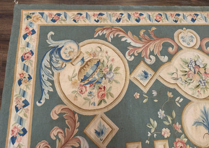 Aubusson Rug 9x12, Muted Sage Green and Cream, European Design - Nuvé