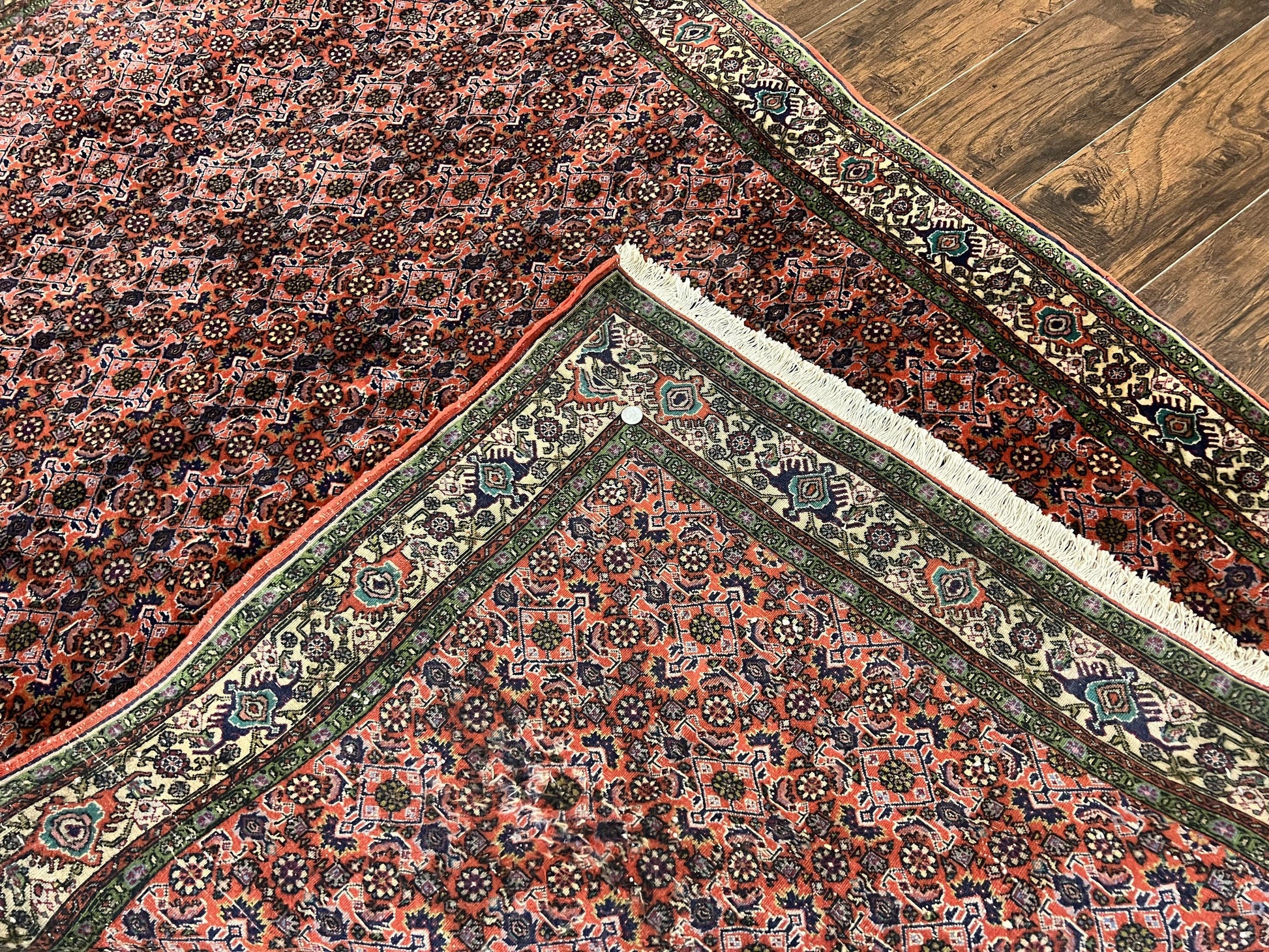 Antique Persian Bijar Rug 5x7, Allover Pattern, Hand Knotted Vintage Wool Tribal Oriental Carpet, Bidjar Rug, Red and Cream 5 x 7 ft, Handmade Rug - Nuvé