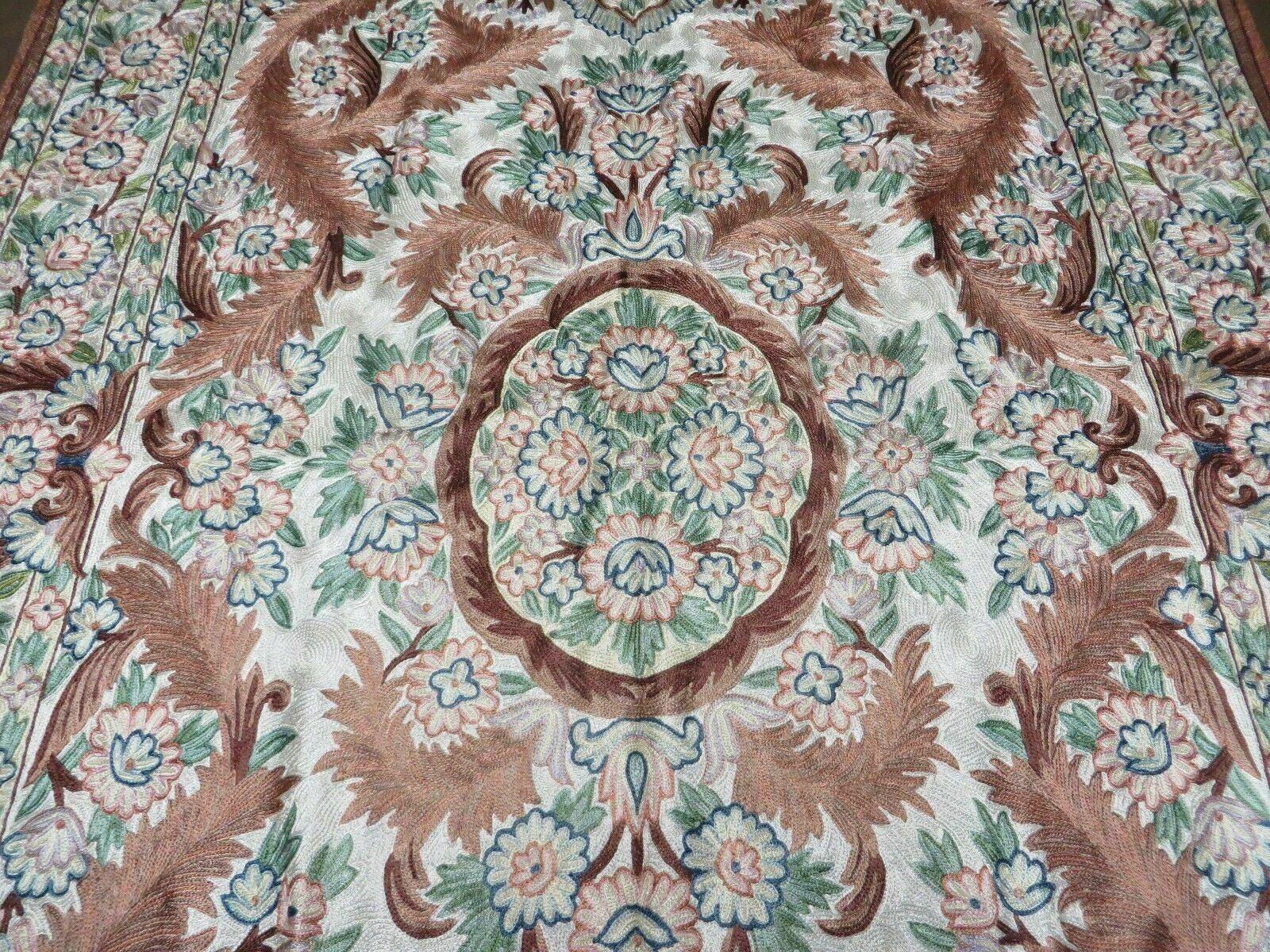 4' X 6' Vintage Embroidery Hand Stitched Rug Silk On Cotton India Backing Nice - Nuvé
